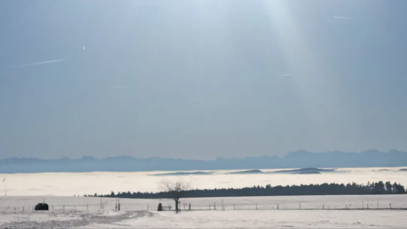 Winterlicher Weitblick mit Alpenkette am Horizont